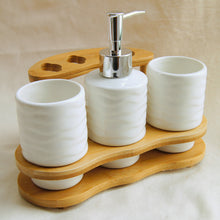  Three-Piece Wood and Ceramic Bathroom Accessories Set