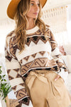 Multicolor Geometric Pattern Colorblock Cable Knit Sweater