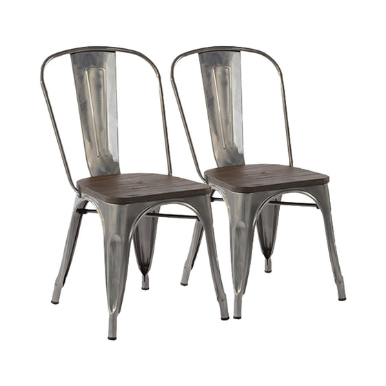 Set Of Two Silver and Brown Wood and Slat Back Dining Chairs | Also Available in Set of 4