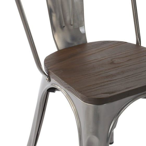 Set Of Two Silver and Brown Wood and Slat Back Dining Chairs | Also Available in Set of 4