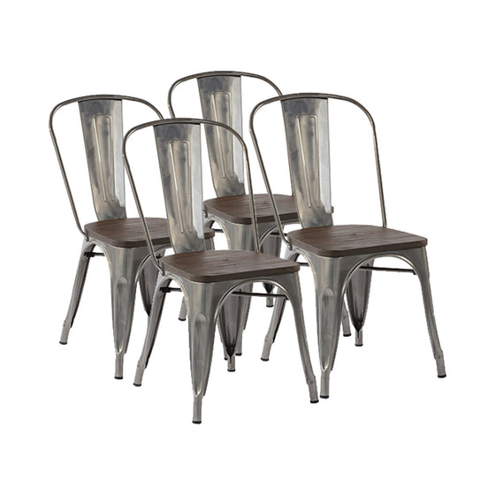 Set Of Two Silver and Brown Wood and Slat Back Dining Chairs | Also Available in Set of 4