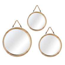  Set of 3 Wood Framed Mirrors with Natural Finish 17.75 X 17.75 X 1.5