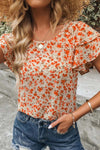 Orange Floral Tiered Sleeve Blouse