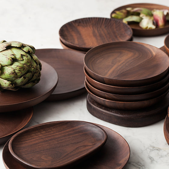 Black walnut round breakfast wooden tray