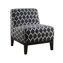  28" Dark Blue Chenille And Black Trellis Slipper Chair