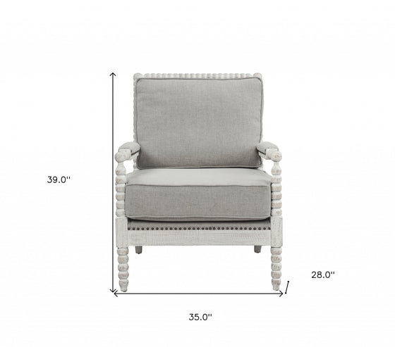 35" Gray Linen and Light Oak Solid Color Club Chair