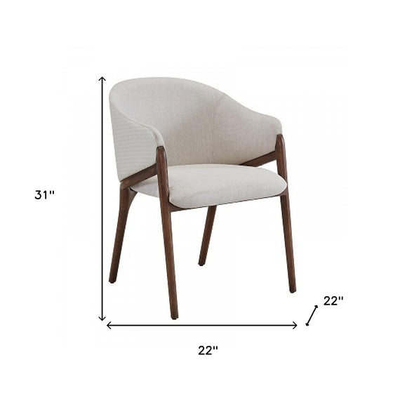 Modrest Lunde Cream Fabric and Walnut Arm Dining Chair