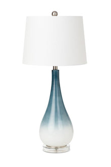  Set Of Two 31" Blue and White Glass Table Lamps with White Empire Shade