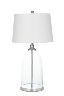  Set Of Two 30" Transparent Glass Table Lamps With White Shade