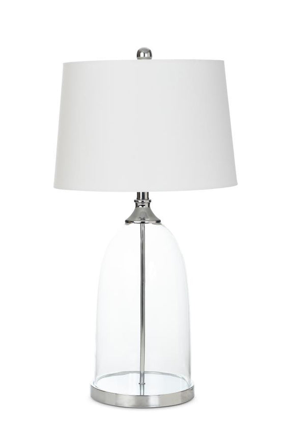 Set Of Two 30" Transparent Glass Table Lamps With White Shade