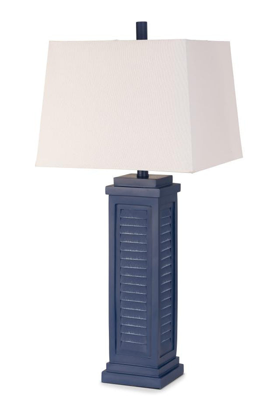 Set Of Two 32" Blue Shutter USB Table Lamps with White Square Shades