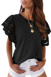 Black T-shirt with Crochet Lace Short Sleeves | Available in 2 Colors