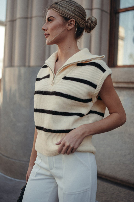 Brown Stripe Zipped Top | Also Available in White