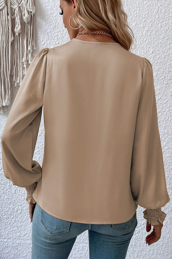 Khaki Basic Drape V Neck Long Sleeve Blouse | Available in 3 Colors