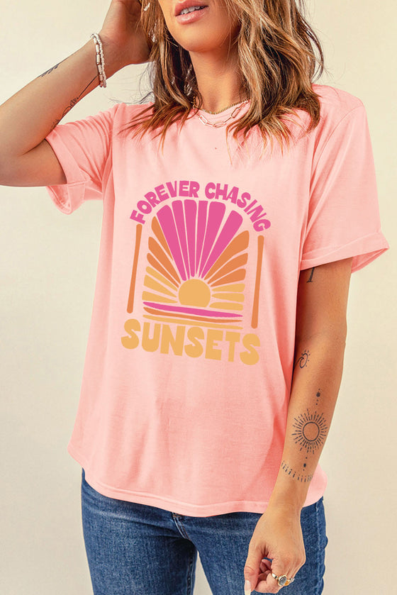 Pink FOREVER CHASING SUNSET Graphic T-Shirt