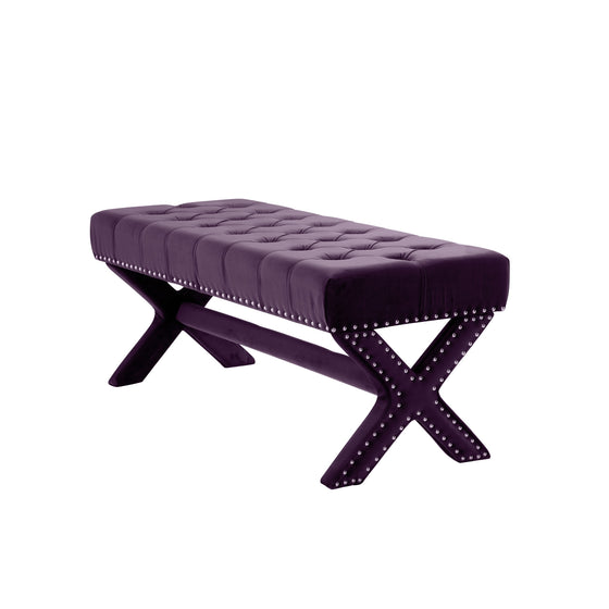 45" Plum and Purple Upholstered Velvet Bench