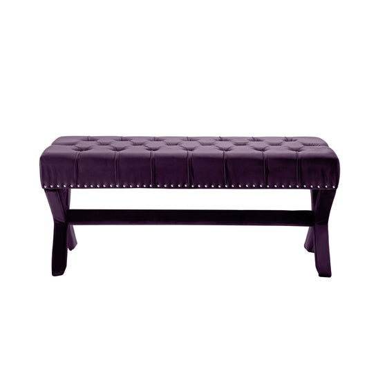 45" Plum and Purple Upholstered Velvet Bench