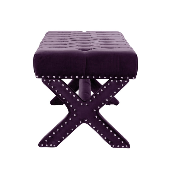 45" Plum and Purple Upholstered Velvet Bench