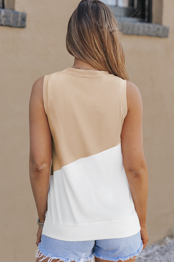 Apricot Crew Neck Colorblock Tank Top