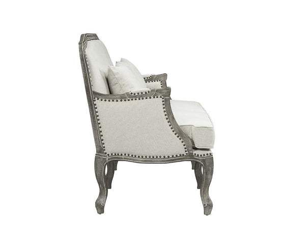 29" Cream and Brown Linen Armchair