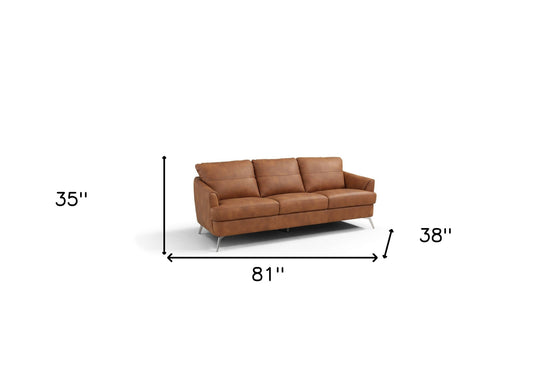 81" Camel Leather Sofa