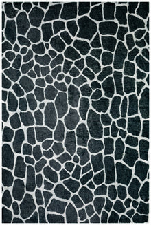  8' X 10' Black and White Croc Print Shag Handmade Non-Skid Area Rug