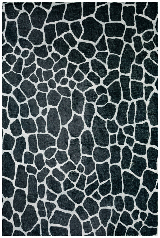 8' X 10' Black and White Croc Print Shag Handmade Non-Skid Area Rug