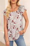 Apricot Pink Floral Print Ruffle Sleeve Blouse | Available in 2 Colors