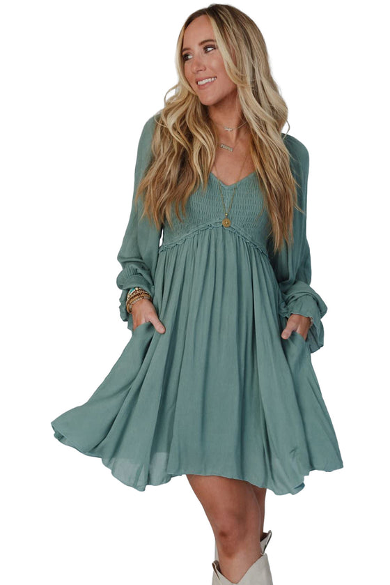 Mist Green Smocked Ruffled Mini Dress