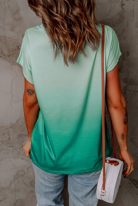 Ombre Green Short Sleeve Crew Neck T-Shirt with Pocket