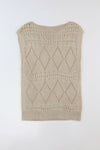 Khaki Pointelle Knit Short Dolman Sleeve Sweater Top