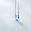 Sterling Silver Necklace Women with Ocean Blue Circular Pendent