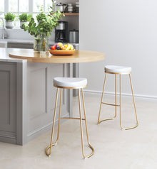  Set of 2 Bree Counter Stools in White and Gold