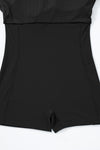 Black Sporty Ribbed Spaghetti Straps One Piece Swimdress