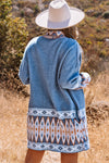 Blue Aztec Print Western Open Front Knit Cardigan