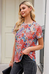 Red Short Sleeve Floral Print T Shirt