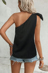 Black Solid Color Asymmetrical Knot Textured Sleeveless Shirt | Available in 2 Colors