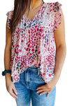 Multicolor Animal Print V Neck Sleeveless Ruffled Top