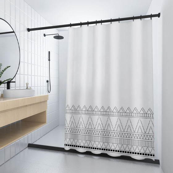 White Shower Curtain with Black Nordic Style Design