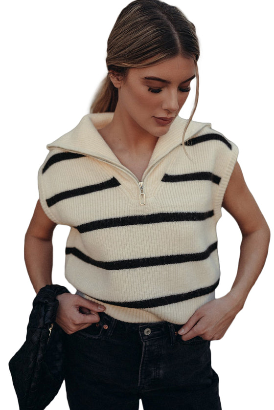 Brown Stripe Zipped Top | Also Available in White