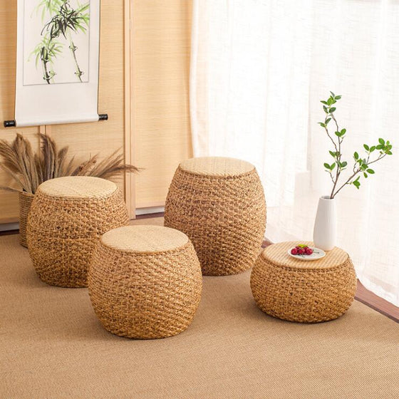 Handwoven Rattan Ottoman | Available in 4 Sizes