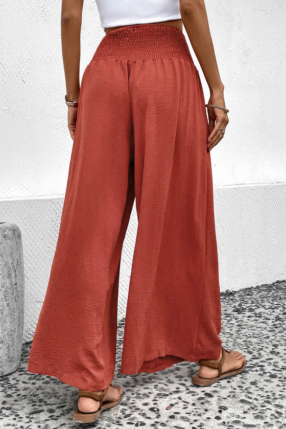 Red Smocked Pockets High Waisted Beach Pants