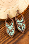 Mint Green Insert Wooden Hollowed Earrings