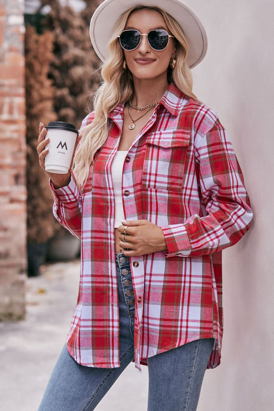 Multicolor Plaid Colorblock Button Up Shacket | Other Colors Available