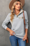 Grey Plaid Splicing Elbow Patchwork Quilted Sweatshirt