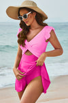 Black Cut Out Ruffle Crossed One Piece Swim Dress | Available in 2 Colors