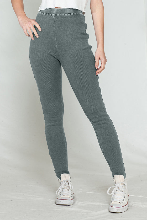 Dark Grey Vintage Wash Ribbed Leggings