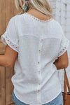 Apricot Swiss Dot Crochet Eyelet Back Button Detail Blouse | Available in 3 Colors