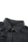 Black Ripped Raw Hem Button Up Denim Shacket