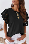 Black T-shirt with Crochet Lace Short Sleeves | Available in 2 Colors